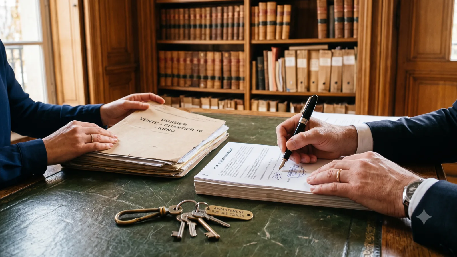 Signature d'un acte de vente dans une étude notariale
